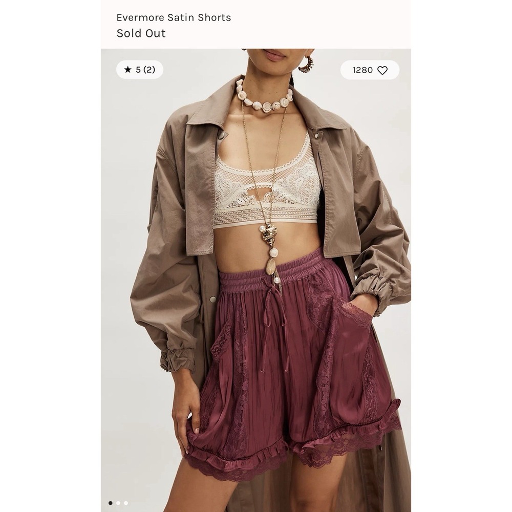 Free People Evermore Satin Bloomer Shorts Desired Rose Lace Ruffle XL NWT $148